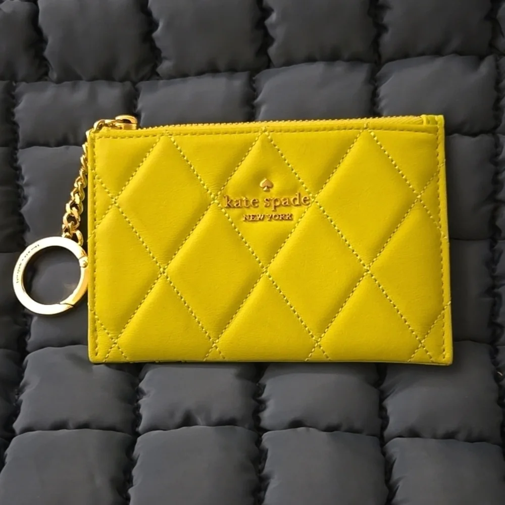 NWT Kate Spade New York Lime Slush Quilted Small Carey Card Holder Gold Hardware
